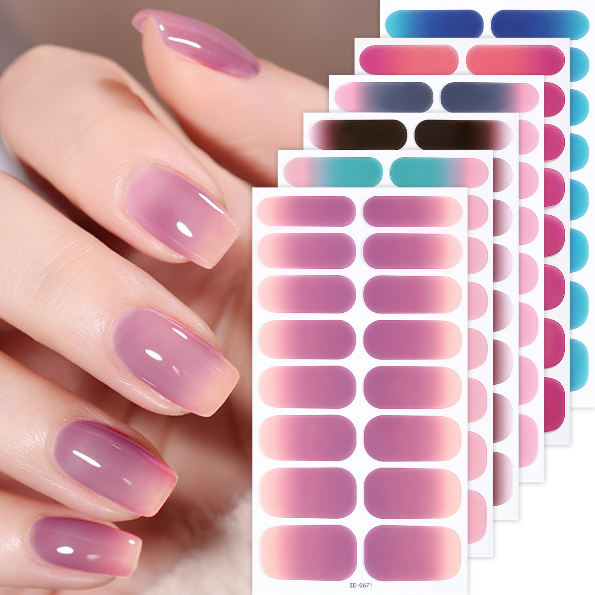 Full Cover Adhesive - 16tips DIY Baking-Free Nail Stickers Gradient
