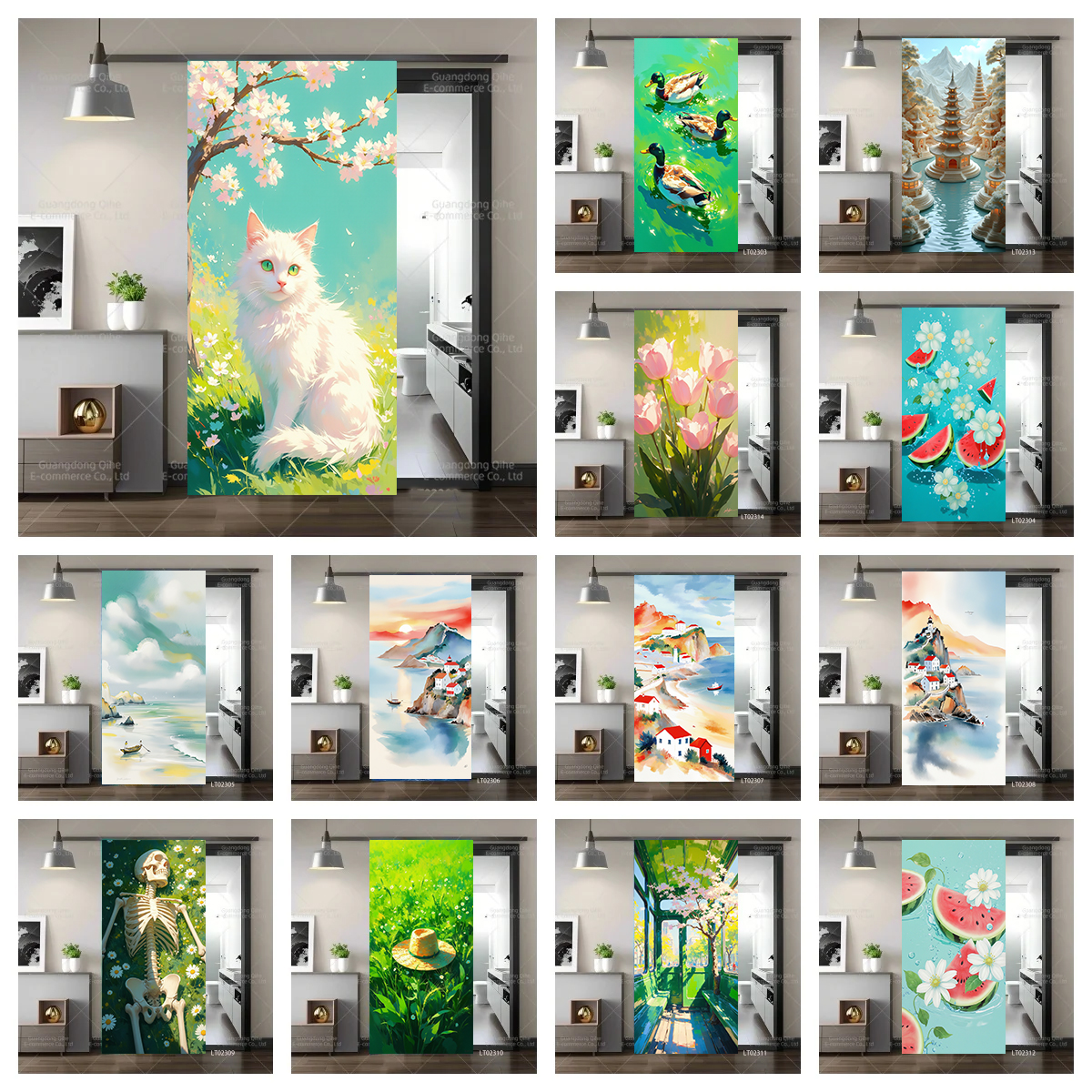 Full Cover Adhesive - Tulip Cat Cherry Blossom Scenery Decorative