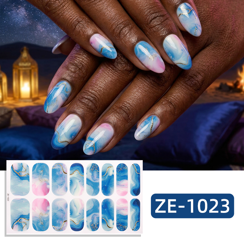 Full Cover Adhesive - 16Tips Glitter Marble Full Cover Nail