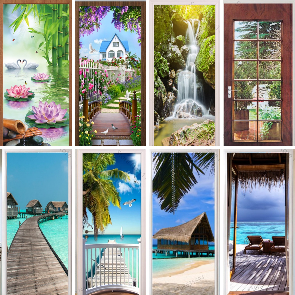 Full Cover Adhesive - Natural Scenery Beach Waterfall Waterproof Adhesive