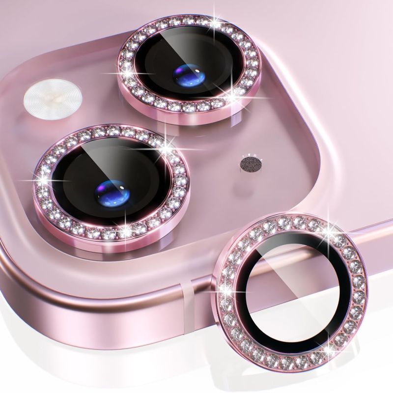Tempered Glass Screen 9H - 1PC Pink Glitter Diamond Camera Lens