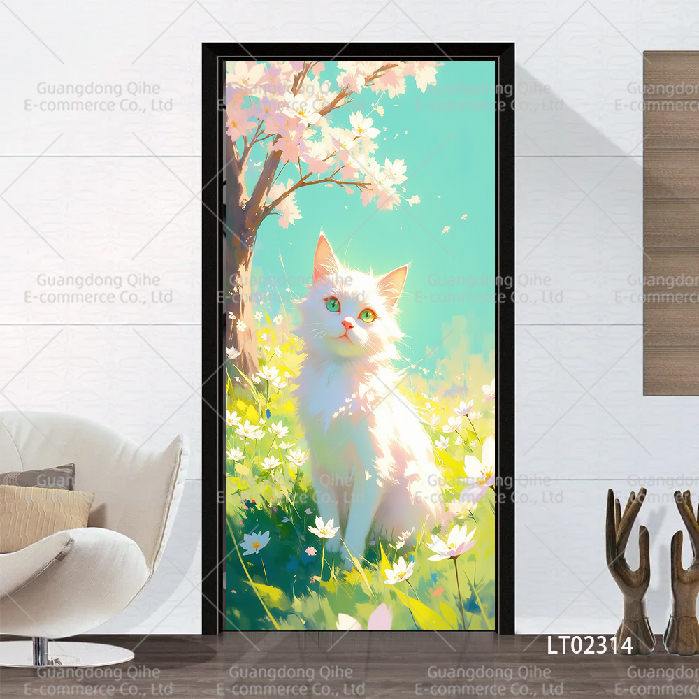 Tulip Cat Cherry Blossom Scene - Full Cover Adhesive avaliação e preço
