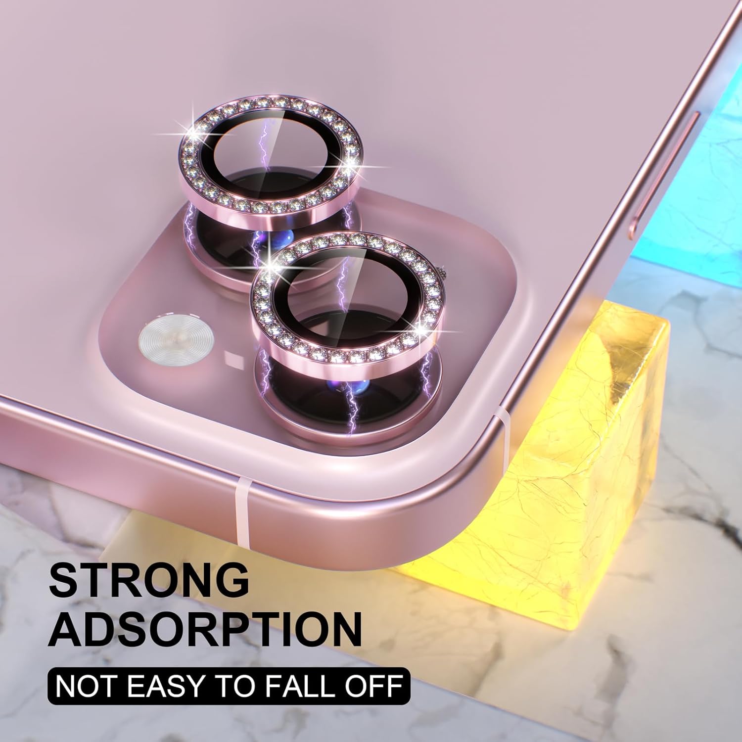 1PC Pink Glitter Diamond Camer - Tempered Glass Screen 9H avaliação e preço